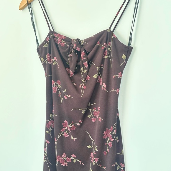 Vintage Y2k Teeze Me Deep Burgundy Dainty Pink Floral Fitted Dress - Picture 3 of 14